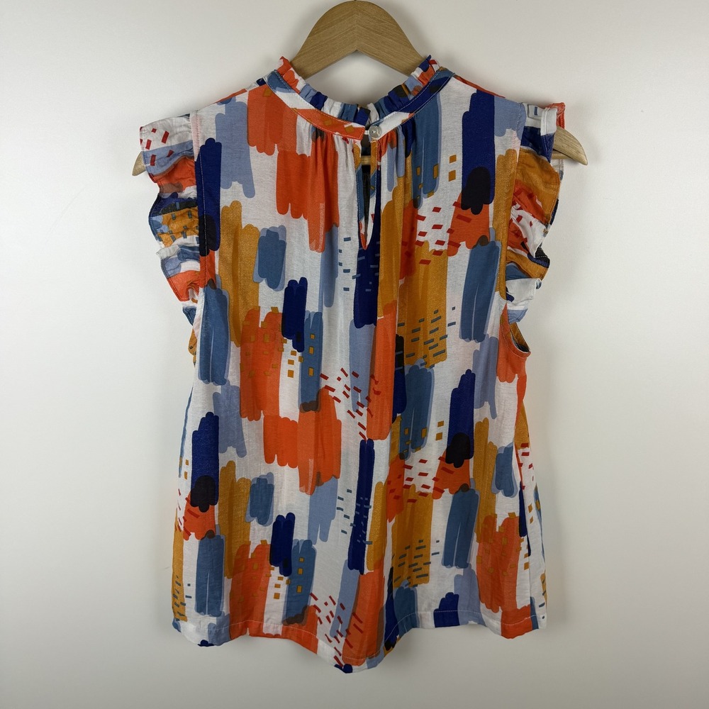 THML Abstract Brushstroke Ruffle Sleeveless Top Medium Multicolor Bright Artsy - Picture 4 of 9